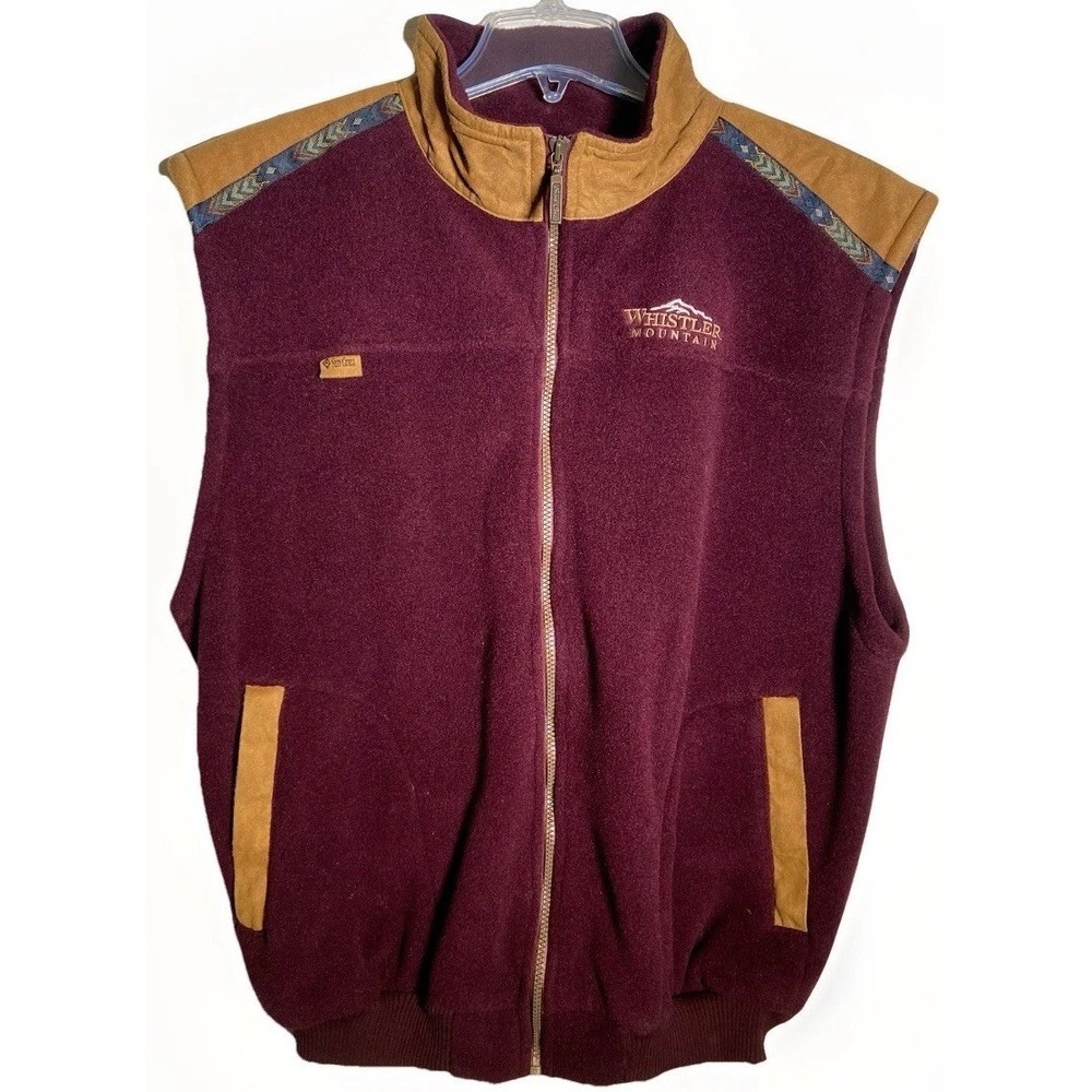 Sun Cruz Canada Whistler Fleece Vest Men XL Burgundy Suede Trim